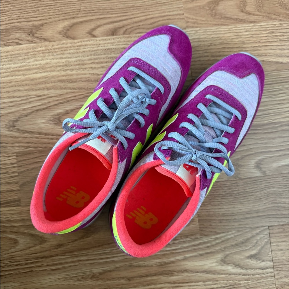 New Balance Women's Sneakers in Purple and Neon Yellow - S 8.5